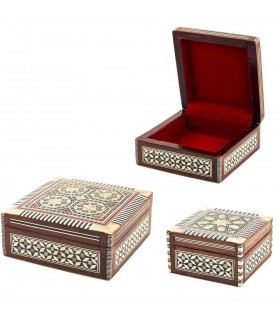 Caja Cuadrada Nacar Blanco - 2 Tamaños Terciopelo-Taracea Egipto