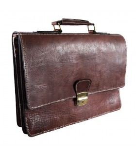 Briefcase Office leather - 3 compartments - inside pocket for mobile - 38 cm
