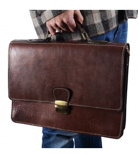Briefcase Office leather - 3 compartments - inside pocket for mobile - 38 cm