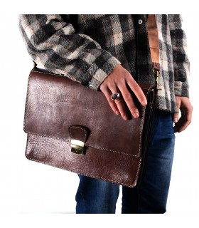 Briefcase Office leather - 3 compartments - inside pocket for mobile - 38 cm
