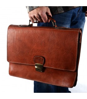 Briefcase Office leather - 3 compartments - inside pocket for mobile - 38 cm
