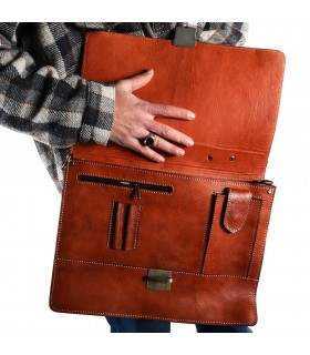 Maletín Oficina Cuero - 3 Compartimentos - Bolsillo Interior Para Móvil - 38 cm