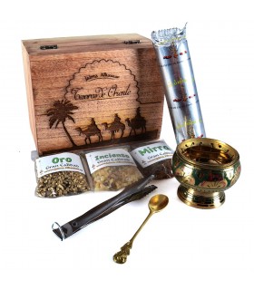 Confezione tesori d'Oriente - Incenso Mirra e oro - include pinzette incensiere e carbonio-