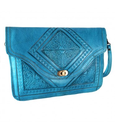 Bag Handmade Leather - hand or hanging - 2 compartments - snap - various colors - 31 cm