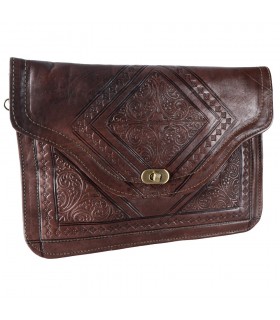 Bolso Cuero Artesanal - De Mano o Para Colgar - 2 Compartimentos - Cierre Fácil - Varios Colores - 31 cm