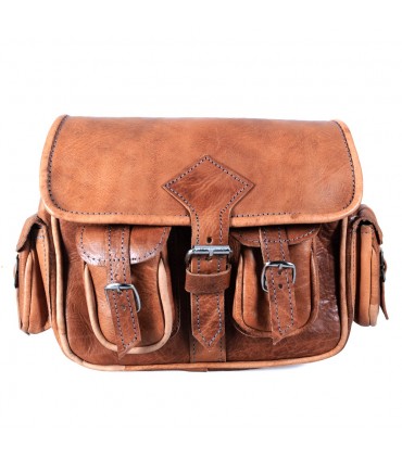 Sac en cuir à la main - 6 poches - 2 couleurs - Handmade