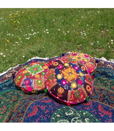 Cojín Yoga - Redondo- Decorado Indio - Incluye Relleno -40 cm