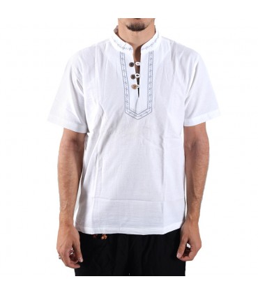 Shirt white cotton-collar embroidered-various sizes