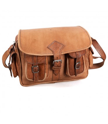 Sac en cuir à la main - 6 poches - 2 couleurs - Handmade