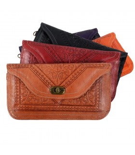Cartera Piel  con Asa - Cuero Repujado - Varios Colores - 2 Tamaños