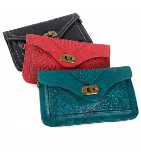 Cartera Piel  con Asa - Cuero Repujado - Varios Colores - 2 Tamaños
