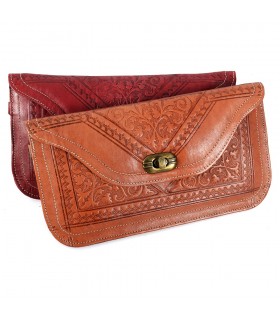 Cartera Piel  con Asa - Cuero Repujado - Varios Colores - 2 Tamaños
