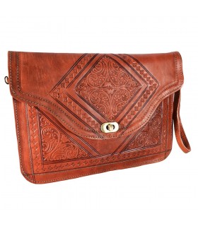 Bolso Cuero Artesanal - Funda Tablet - De Mano o Para Colgar - 2 Compartimentos - Cierre Fácil - Varios Colores - 31 cm