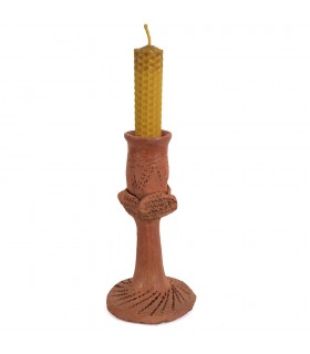Castiçal de Barro - Feito à Mão - Feito à Mão - 15 cm