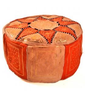 Puff Bicolor Piel  - Diseño Mosáico Arabe - Artesano - Modelo Laun