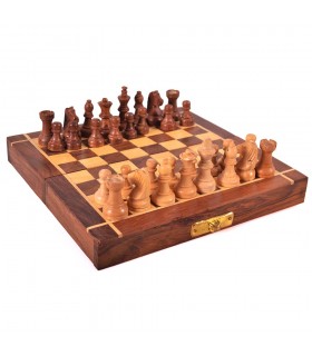 Ajedrez Madera Plegable - Fichas Artesanales - Modelo Akla