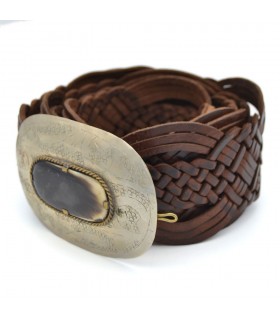 Ceinture en cuir tressé avec incrustation d'os - Alpaga - 95 cm - Modèle Adham