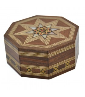 Caja Octogonal Taracea Siria - Diseño Mosáico - Modelo Al Raqa - 9 cm