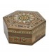 Boîte arabe incrustée syrienne hexagonale - Couvercle étoile 12 pointes - 11 cm