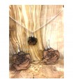 Ensemble pendentif et boucles d'oreilles rose - bois d'olivier et argent