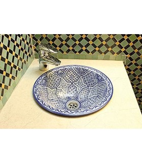 Round Moroccan Enamelled Ceramic Washbasin - Hand Painted - Fez Model - 35 cm